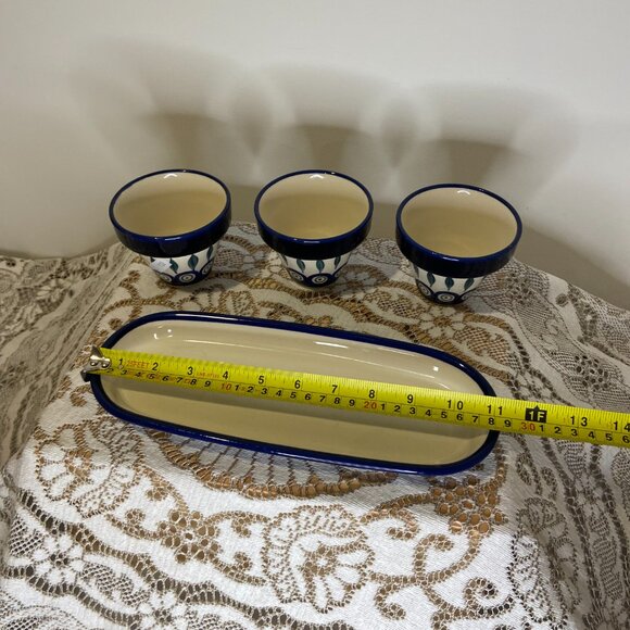 Polish Pottery Boleslawiec  Set of 3 Planters with Tray - Picture 5 of 6